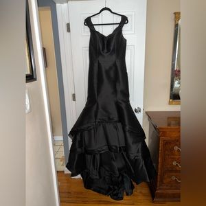 Jovani black off the shoulder gown with a train